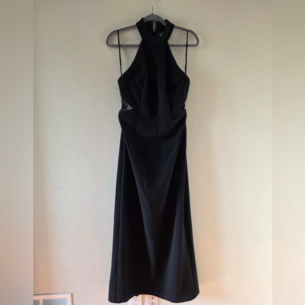 Halter Top Black Evening Dress with Lace Back.